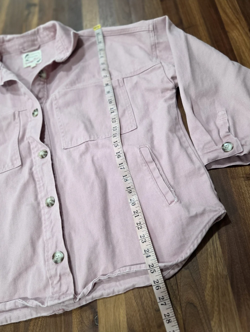 Stoosh Womens Cropped Jacket Pink Button Front Utility Shacket Short Sleeve Boxy